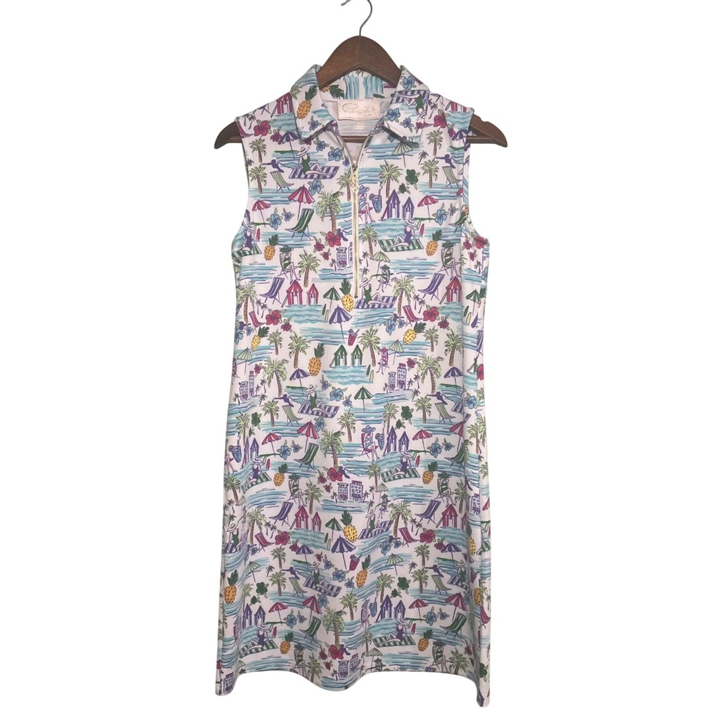 NWT Cappagallo Shift Dress Womens Medium White Multi Tropical Beach Zip Neck - Picture 11 of 12